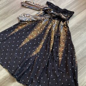 Happy Trunks Smocked Peacock Feather Self Tie Maxi Skirt Boho Global sz 3XL